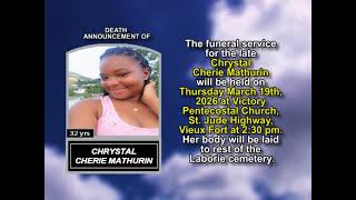 Chrystal Cherie Mathurin ~ Short Obituary