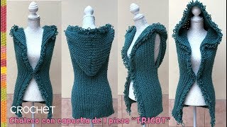 Chaleco con capucha de UNA pieza tejido a crochet en "punto elástico tricot"/ Tejiendo Perú