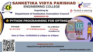 Workshop on Python Programming for Optimization || Sanketika Vidya Parishad || Pantech eLearning