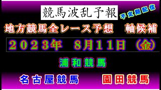 【地方競馬】競馬波乱予報　８月１１日（金）　浦和・名古屋・園田競馬　　全レース軸候補！