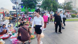 Walking in Phnom Penh ft Fresh Street Fruit and vegetables for locals