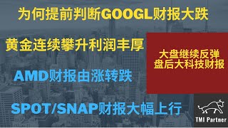 【美股分析】为何提前判断GOOGL谷歌财报大跌！黄金连续攀升利润丰厚！AMD财报数据中心miss大跌！SPOT/SNAP财报后大幅上行！点击下方网站链接获得更多投资信息！