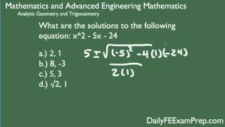 Daily FE Exam Prep - 04 - Math - Quadratic Formulas