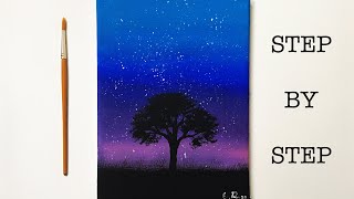Night Sky | Acrylic Painting Tutorial for Beginners Step by Step  ( ENG SUB )