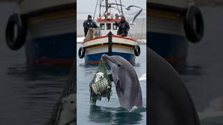 Dolphin rescues baby polar bear caught in old fishing net