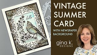 Vintage Summer Card with Newspaper Background