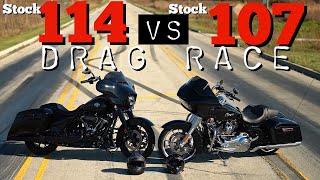 STOCK HARLEY 114 STREET GLIDE VS STOCK 107 ROAD GLIDE! PLUS A FAT TIRE GIVEAWAY??