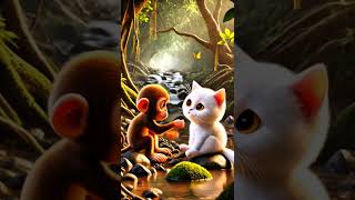 Cat and Monkey Meeting#catcute#cutecat#love#viralvideo