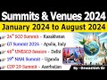 Summits 2024 Current Affairs | Important Summits & Conferences 2024 | Jan to Aug 2024 #current2024