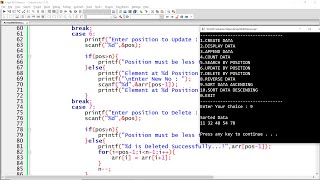 Array - Create, Display, Append, Search, Update, Delete, Sort, Reverse - Menu Driven Program in C