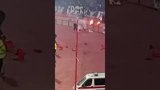 Partizan together with PAOK hooligans burning flags of Delije. Crvena Zvezda vs Partizan 22.02.2025