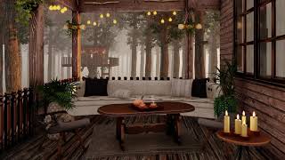 Cozy Rain on Treehouse Cabin Porch - 10 hours Relaxing Sounds for Sleep, Study, Meditation