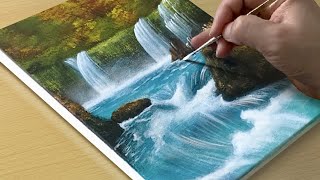 Easy Waterfall Landscape Painting / Acrylic Painting Tutorial