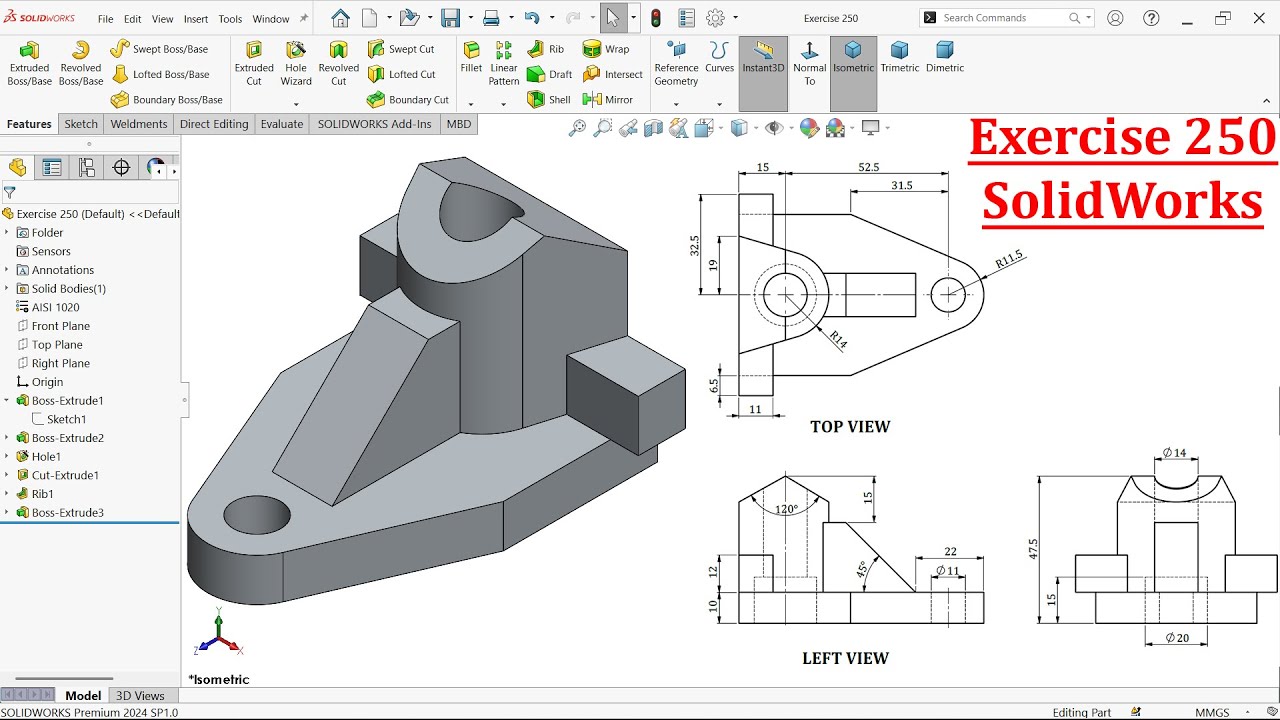 Solidworks Tutorial For Beginners Exercise 250 Youtube