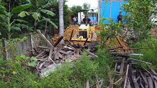 First Start Amazing PROJECT!! LANDFILL Delete Garbage In Deep Land Use D21A Bulldozer & 5Ton Truck.