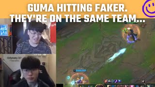 Gumayusi hitting Faker even though they're on the same team | T1 Stream Moments