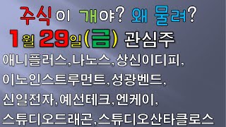 [웃지] 1월29일 관심주 - 애니플러스,나노스,상신이디피,이노인스트루먼트,성광벤드,신일전자,예선테크,엔케이,스튜디오드래곤,스튜디오산타클로스