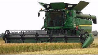 John Deere S690 - Claas Lexion 750 TerraTrac mietitura riso / rice harvest 28/09/2013