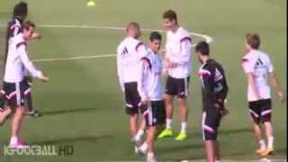 El balonazo de Gareth Bale que acabó en el rostro de Modric   Entrenamiento Real Madrid 2014