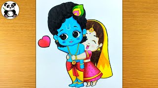 Cute Radha Krishna drawings/bal krishna with radha@TaposhiartsAcademy