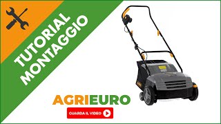 Arieggiatore per prato Alpina ASC 1.3 E: montaggio completo. Con pratico cesto di raccolta da 40 l