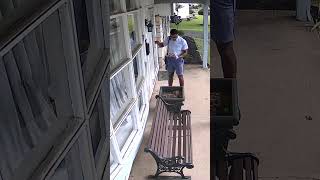 Mailman saying hi to cats - too funny
