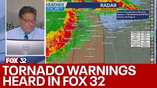 WATCH: Tornado warnings sound in FOX 32 newsroom