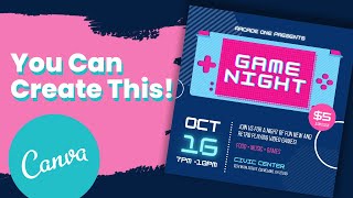 Retro Video Game Night Flyer Tutorial using CANVA | Very Easy and FREE!