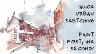 Easy Urban Sketching - Pencil, then Colour, then Brown Ink!