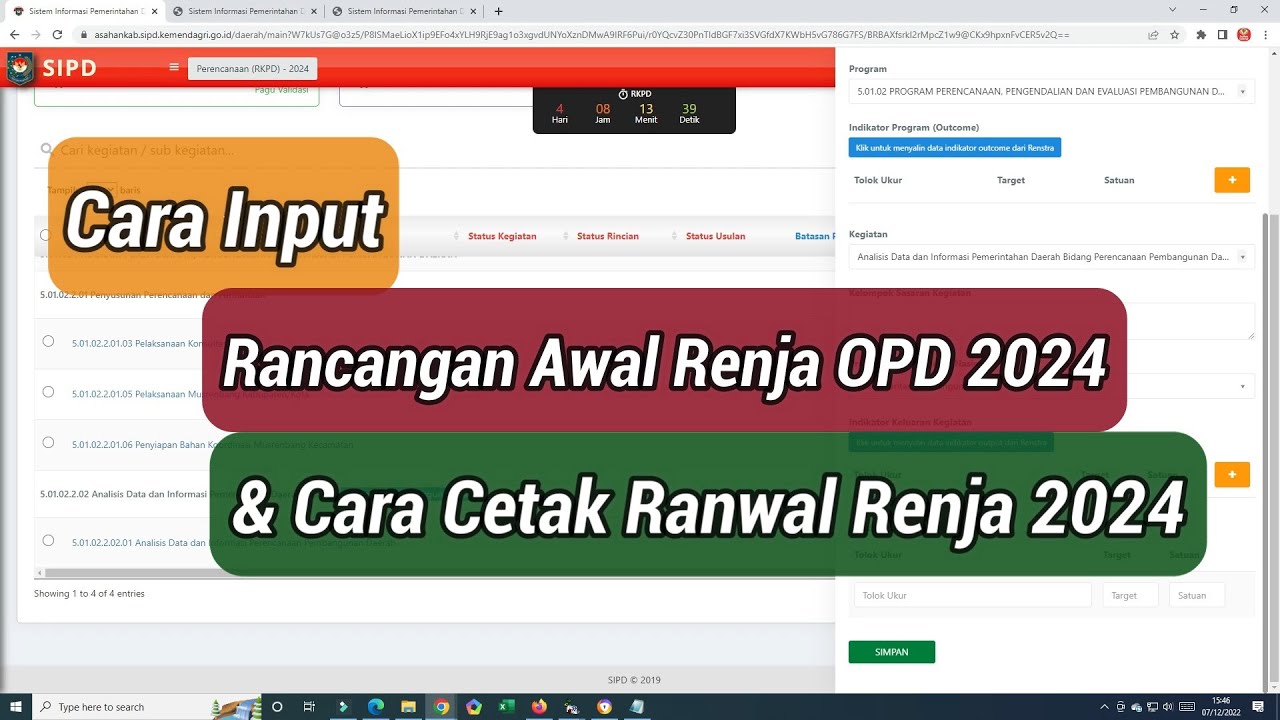 Tutorial Cara Input Rancangan Awal Renja OPD Tahun 2024 Di SIPD - YouTube