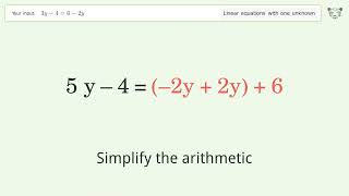 Linear equation with one unknown: Solve 3y-4=6-2y step-by-step solution