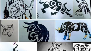 A drawing collection of tribal tattoo of animal