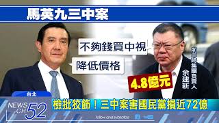 20180710中天新聞　起訴馬英九！三中案涉背信等罪6人遭殃