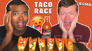 ASMR FIERY TACO EATING RACE | MUKBANG!