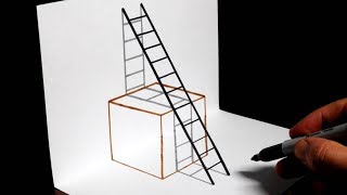 How to Draw a 3D Cube and Ladder - Trick Art for Beginners