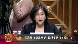 【指中国需履行贸易承诺 戴琪支持以关税对抗】