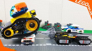 Lego ATM Robbery Stop Motion Experimental Trucks and Cars for Kids , Bulldozer and Police Truck