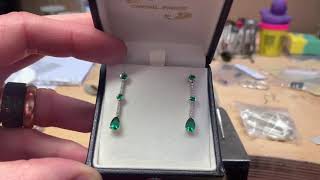 Ronan Campbell 18k White Yellow Gold Emerald Diamond Drop Earrings