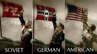Planting the Soviet Flag vs German, Chinese, American Flags - Call of Duty World at War Ending