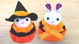 【簡単】🎃つまみ細工でハロウィン飾りを作ろう🎃【うさぎ🐰ちりめん細工】Handmade DIY craft Halloween decoration rabbit doll