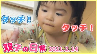 赤ちゃんと指タッチする！【双子の赤ちゃんの日常】|  VLOG 2021/2/14