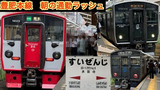 通勤ラッシュの水前寺駅列車発着　815系、817系、821系、キハ200、熊本駅、肥後大津駅、豊肥本線、JR九州、運転士、電車、列車、鉄道、TSMC、博多駅、あそぼーい🔜