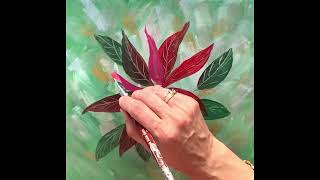 How to paint a red poinsettia in acrylic paints. Easy flower painting for beginners and art therapy.