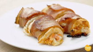 🥓  Bacon Roll-Ups 培根面包芝士卷 || Easy appetizer/ 🎄 party snacks 超级小吃滋味无穷