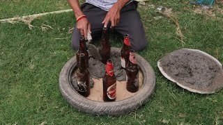 Beer bottles ideas _ Old Tyre Recycle Craft _ Coffee Table Making from Cement #diy #reuse