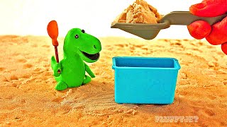 Dinosaur Sandbox Beach Playtime Stop Motion Playdough Cartoon video for kids