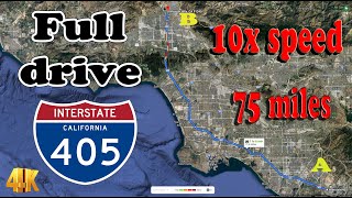 Full drive Interstate I-405 freeway 10x speed sunset/night Los Angeles CA in 4K