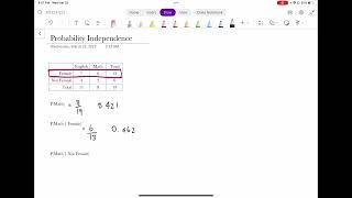 Determining Independence for Probability Using a Two Way Table