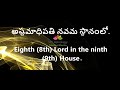 Eighth (8th) Lord in the ninth (9th) House. MS Astrology - Vedic Astrology in Telugu Series.