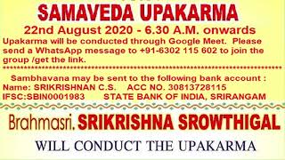 Sama Upakarma - 22nd August 2020